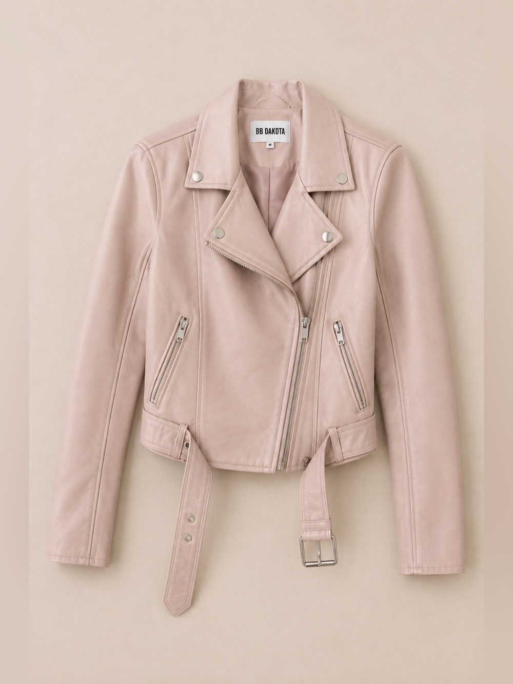 Bb Dakota Pink leather biker jacket size medium